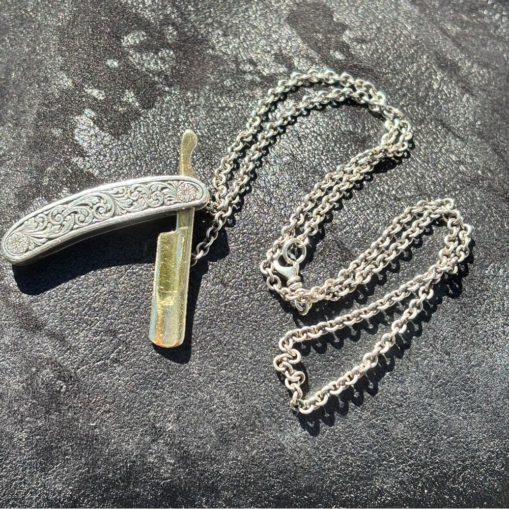 AJA NYC .925 14 Karat Gold & Diamond Necklace Straight Razor Pendant Unisex